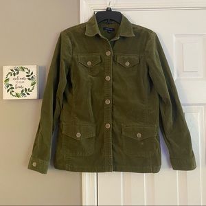 Lands End Olive Green Corduroy Button Down Jacket Size 8 Medium Women’s Utility